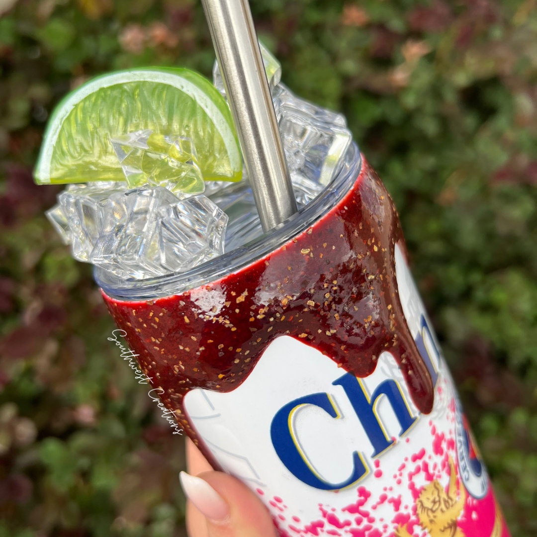 Chingona Tumbler with Lime & Ice - 20 oz Skinny