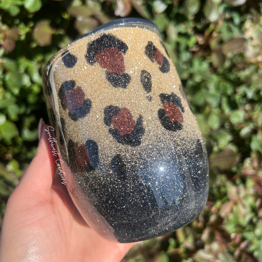 Black & Cheetah Print - 12 oz Wine Tumbler