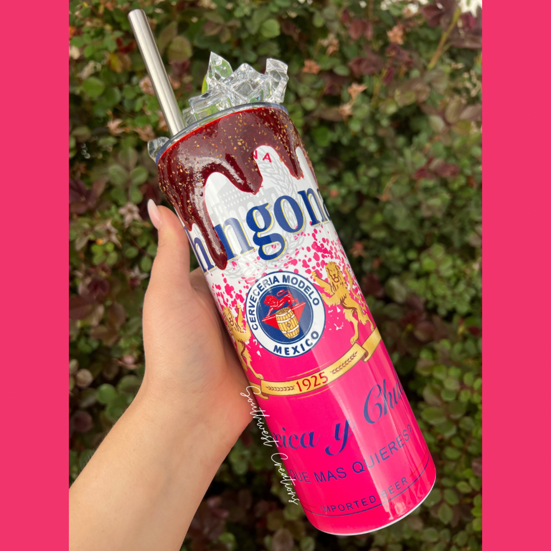 Chingona Tumbler with Lime & Ice - 20 oz Skinny