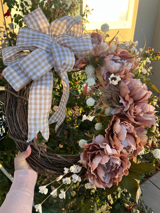 Mauve Florals and Grape Vines Wreath