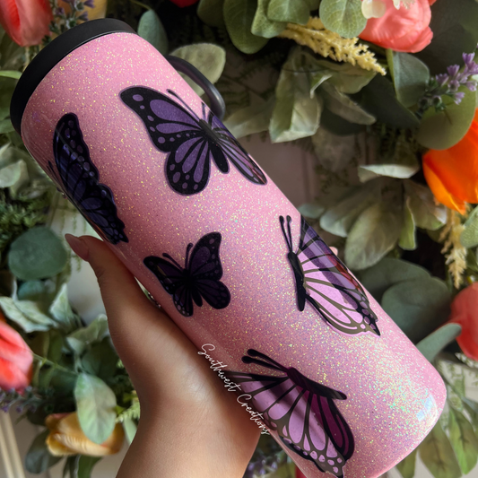 Pink & Purple Butterflies - 20 oz Skinny Tumbler