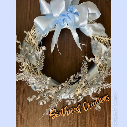 Winter Blues, White Vines Wreath